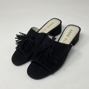 Anne Klein Suede Tassel Slide Sandals in Black